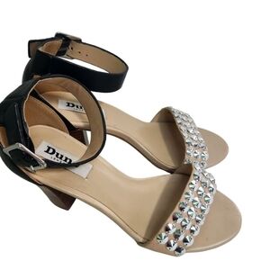 Dune London Flip Studded Leather Ankle Strap Block Heel Sandals Size 36(6M)